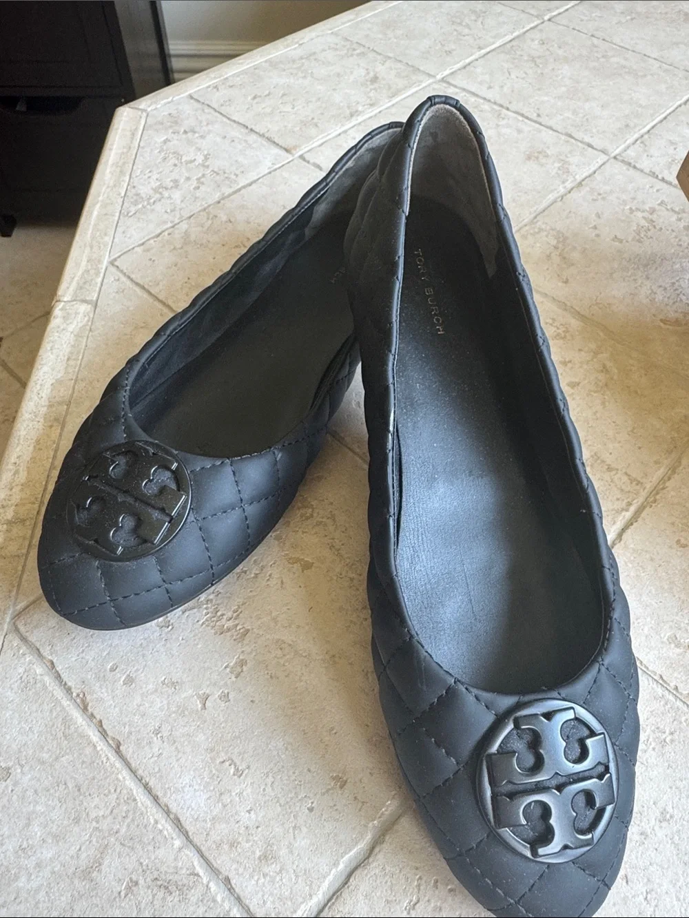 Tory Burch Black Quilted Logo Ballet Flats